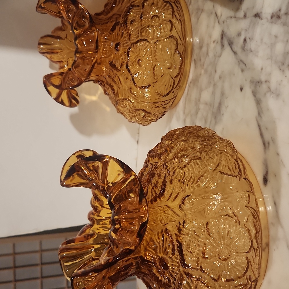 Fenton Poppy Amber Gold Glass Lamp Shade RARE - Picture 9 of 9